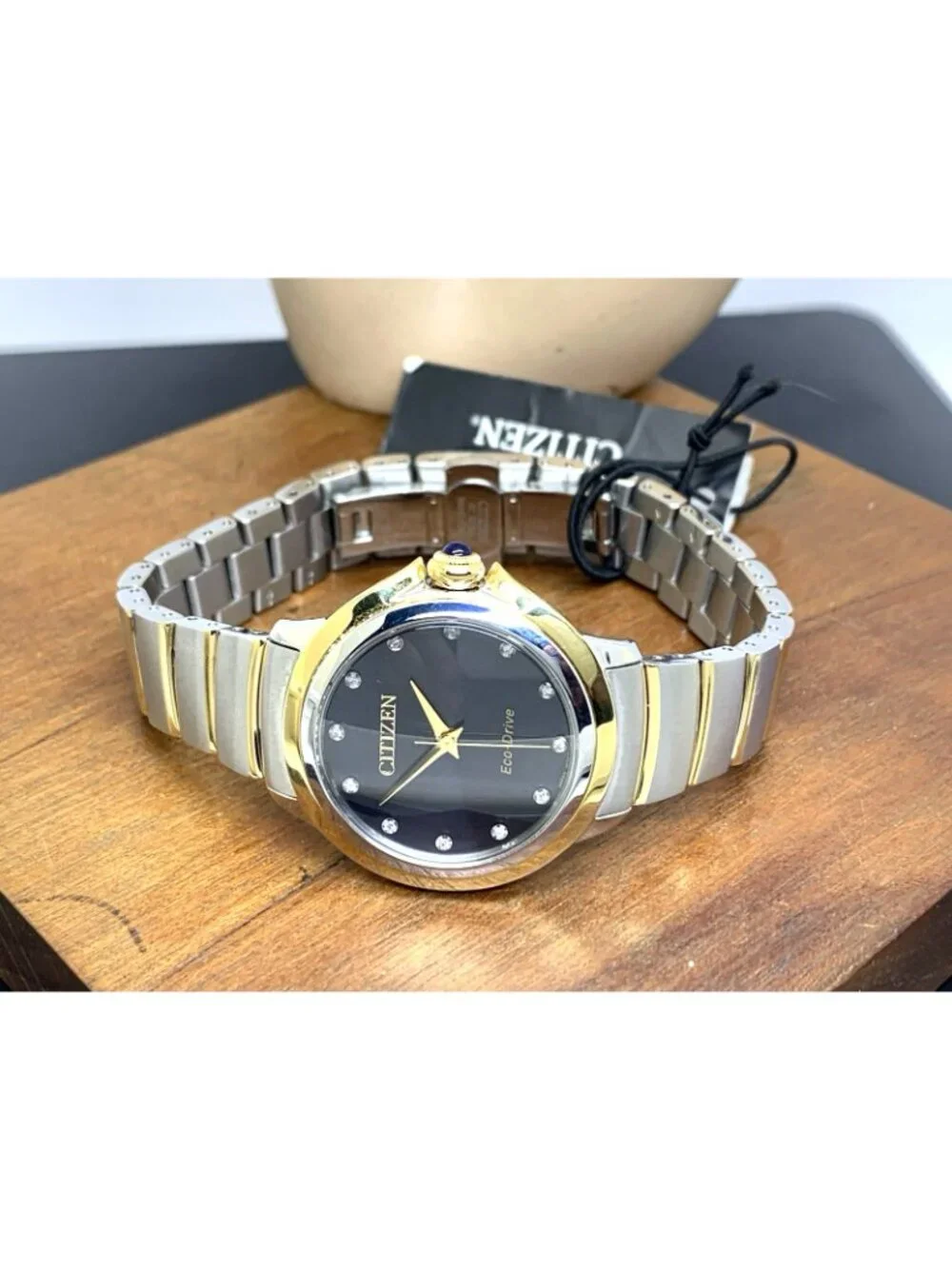 Citizen Womens Watch EM0954-50E Eco Drive Diamond Black Dial Two Tone Steel 32mm